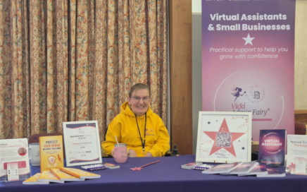 Woman at a virtual assistant booth.