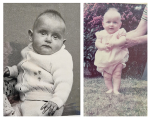 Two vintage baby photographs side by side.